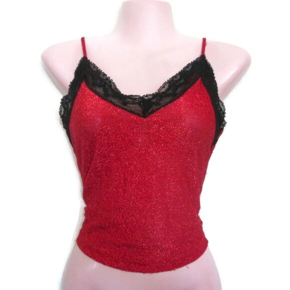 1990s vintage sexy red lace camisole shirt crop top size extra small xs - Picture 3 of 8